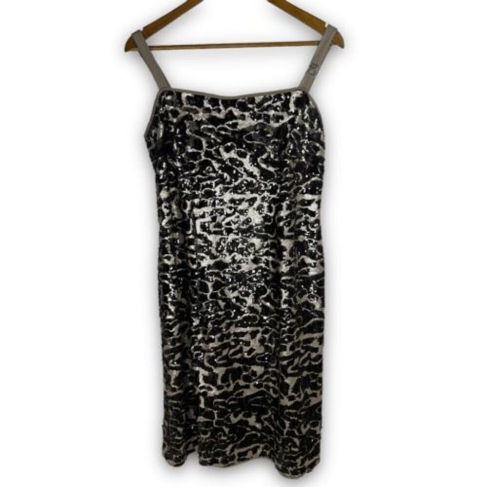 Feraud Paris Metallic‎ Tan Black Camo Sequined Bodycon Mini Dress Size Large